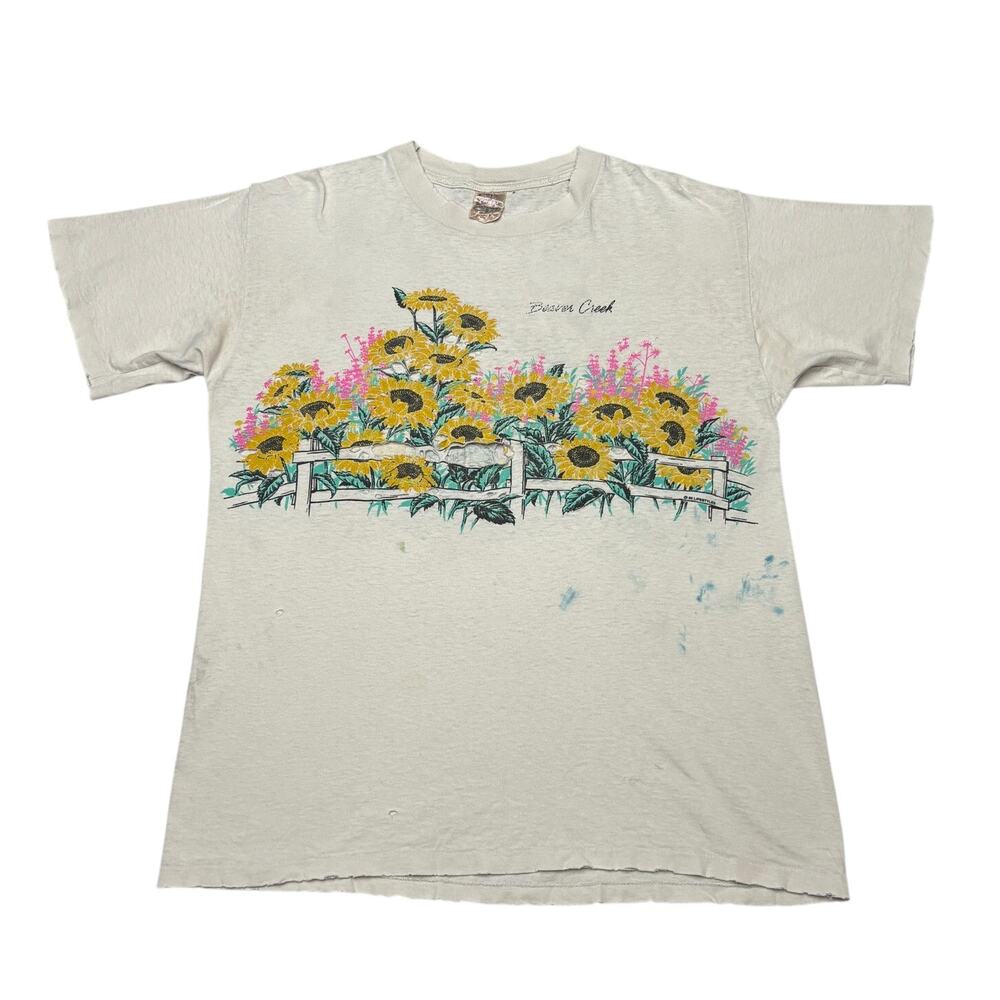 Vintage 90s Beaver Creek Sunflower Wraparound Shirt 22x28 Distressed Grunge